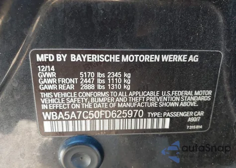 2015 BMW 528I xDrive z USA, uszkodzony, nr VIN WBA5A7C50FD625970